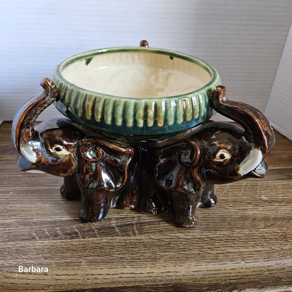 Vintage Majolica-style Elephant Planter